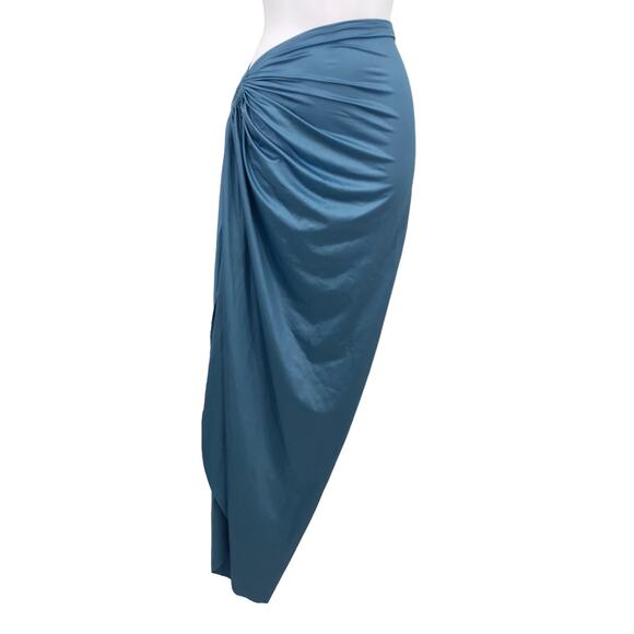 Baobab Asymmetrical Column Maxi Skirt M O-ring Accent Slit Hi Rise Pull On Blue - Picture 1 of 6